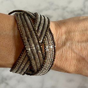 Beaded brass and crystals cuff bracelet